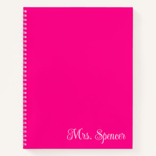 ホットピンクとホワイトの先生名 ノートブック