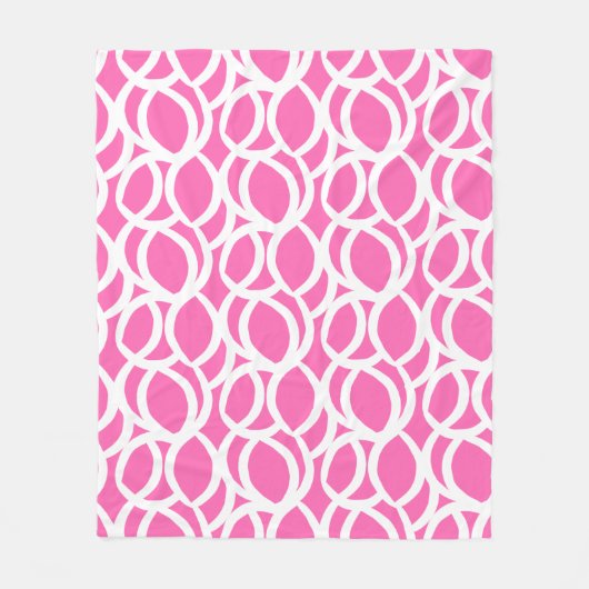 ホットピンクとホワイトの抽象芸術線パターン フリースブランケット (正面)