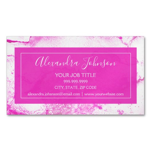 ホットピンクとホワイトウォーターのカラー洗ガーリー浄 マグネット名刺 (正面)