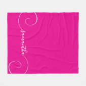 ホットピンクとホワイトカーリーの署名名 フリースブランケット (正面(横))