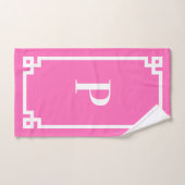 ホットピンクとホワイトギリシャの鍵縁どモノグラムの ハンドタオル (ハンドタオル)