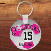ホットピンクとホワイトサッカーボール キーホルダー (正面)