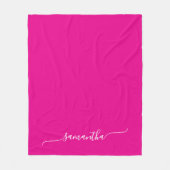 ホットピンクとホワイトシンプルのスワッシュの署名名 フリースブランケット (正面)