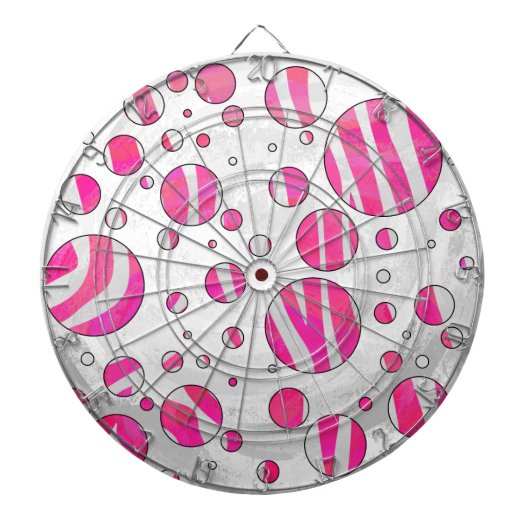 ホットピンクとホワイトゼブラの水玉模様 ダーツボード (正面)