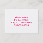 ホットピンクとホワイトゼブラ印刷 名刺 (裏面)