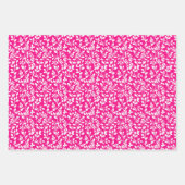 ホットピンクとホワイトフローラルパターン ラッピングペーパーシート (正面)