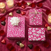 ホットピンクとホワイトフローラルパターン ラッピングペーパーシート