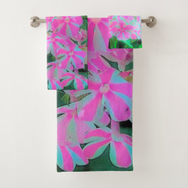 ホットピンクとホワイトペパーミントツイストガーデンフロックス バスタオルセット