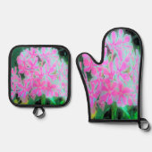 ホットピンクとホワイトペパーミントツイストガーデンフロックス 鍋つかみ&鍋敷きセット (正面)