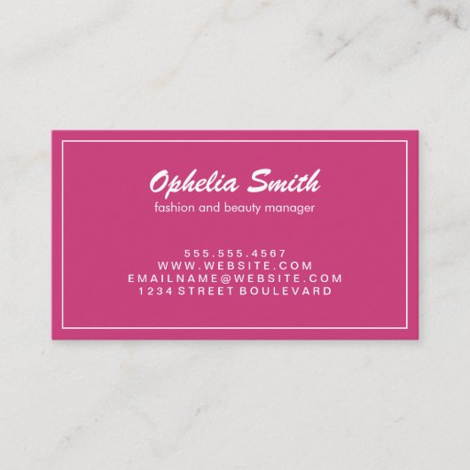 ホットピンクとホワイトミニマ縁どリスト 名刺 (正面)