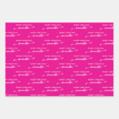 ホットピンクとホワイトメリークリスマスキュートなボウ名 ラッピングペーパーシート (正面)