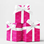 ホットピンクとホワイトメリークリスマスキュートなボウ名 ラッピングペーパーシート