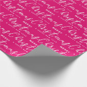 ホットピンクとホワイトメリークリスマスワードアート ラッピングペーパー (角)