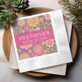 ホットピンクとライムグリーンの花 - ブライダルシャワー 縁ありカクテルナプキン