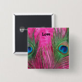 ホットピンクと孔雀の羽 缶バッジ (正面&裏面)