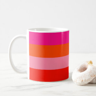 ホットピンクと明るいオレンジのストライプ コーヒーマグカップ