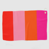 ホットピンクと明るいオレンジのストライプ ゴルフタオル (横)