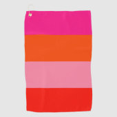 ホットピンクと明るいオレンジのストライプ ゴルフタオル (正面)