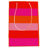 ホットピンクと明るいオレンジのストライプ ミディアムペーパーバッグ (正面)