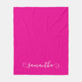 ホットピンクと白かわいいカールの署名名 フリースブランケット (正面)