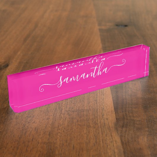 ホットピンクと白かわいいサイン デスクネームプレート (側面)