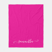 ホットピンクと白かわいいシグネチャー名 フリースブランケット (正面)