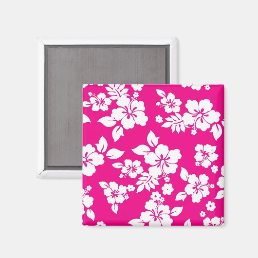 ホットピンクと白のハイビスカスの花柄 マグネット (正面/裏面)