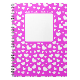 ホットピンクと白のバレンタインラブハート ノートブック