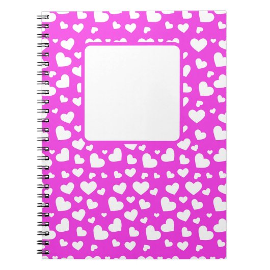 ホットピンクと白のバレンタインラブハート ノートブック (正面)