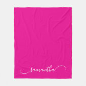 ホットピンクと白の上品な湾曲したスワッシュの署名 フリースブランケット (正面)
