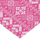 ホットピンクと白の冬の公正な島クリスマス ショートテーブルランナー (コーナー)