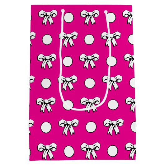 ホットピンクと白の水玉にリボン付き ミディアムペーパーバッグ (裏面)