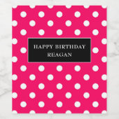 ホットピンクと白の水玉模様（ブラック） ワインラベル (シングルラベル)