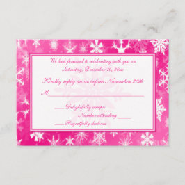 ホットピンクと白の雪の結晶 返信カード