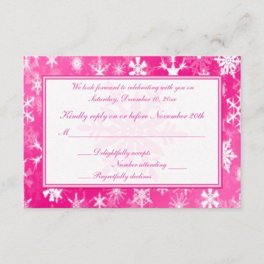 ホットピンクと白の雪の結晶 返信カード (正面)