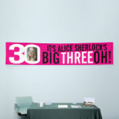 ホットピンクと白の30th誕生日バナー 横断幕 (トレードショー)