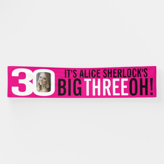 ホットピンクと白の30th誕生日バナー 横断幕 (横)
