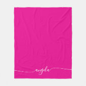 ホットピンクと白のGlam署名名 フリースブランケット (正面)