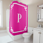 ホットピンクと白ギリシャ語鍵モノグラム シャワーカーテン (インサイチュ)