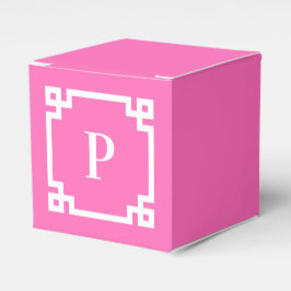 ホットピンクと白ギリシャ語鍵モノグラ縁どム フェイバーボックス