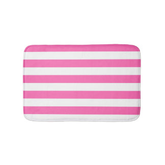 ホットピンクと白ストライプ色 バスマット