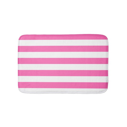 ホットピンクと白ストライプ色 バスマット (正面)