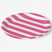 ホットピンクと白ストライプ色 ペーパープレート (アングル)