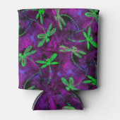 ホットピンクと紫のライムグリーントンボ 缶クーラー (正面)