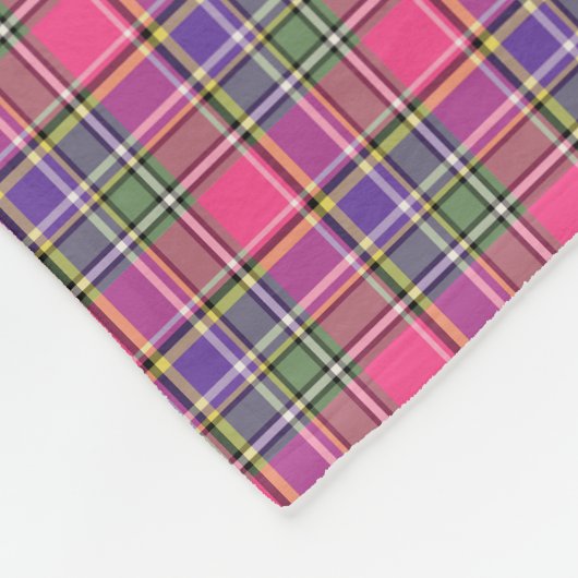 ホットピンクと紫のヴィンテージ格子模様 フリースブランケット (角)