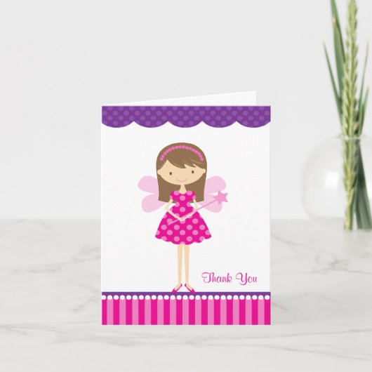 ホットピンクと紫の妖精のノートカード サンキューカード (正面)