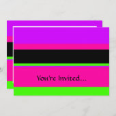 ホットピンクと紫の色調ストライプデザイン 招待状 (正面/裏面)