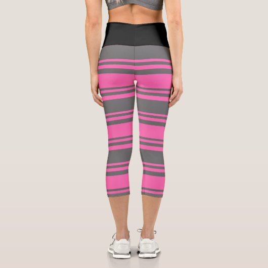 ホットピンクと薄暗いグレーの色ストライプの/線のパターン カプリレギンス (裏面)