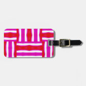 ホットピンクと赤のストライプ荷物札 ラゲッジタグ (正面横)
