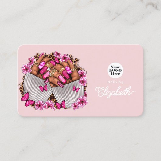 ホットピンクと赤面アフリカ系アメリカネイルサロン 名刺 (正面)